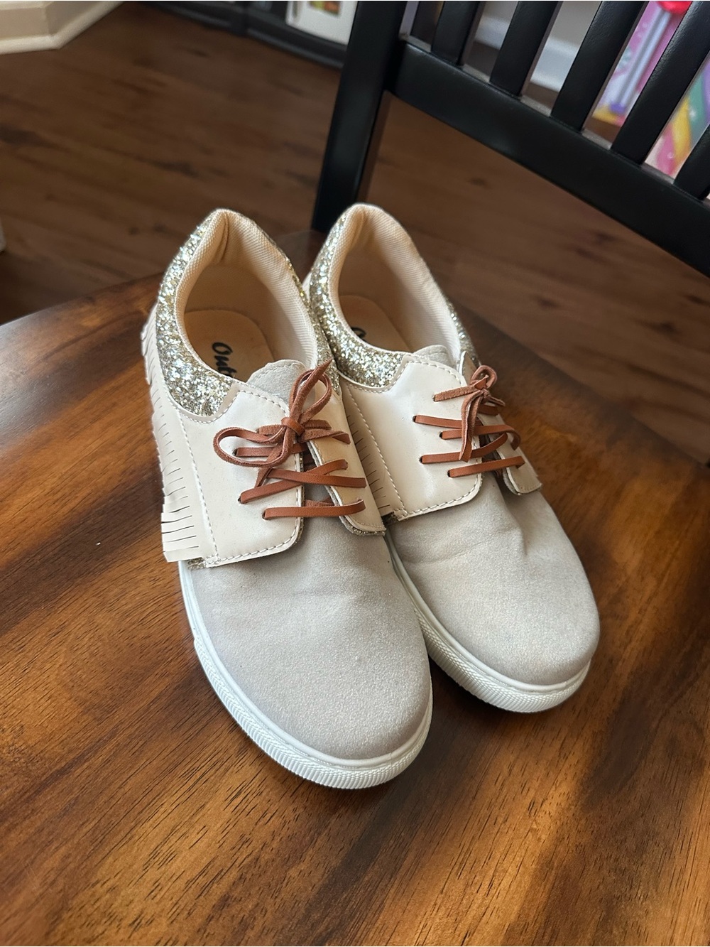 Beige Suede Sneaker with Gold Glitter Accent